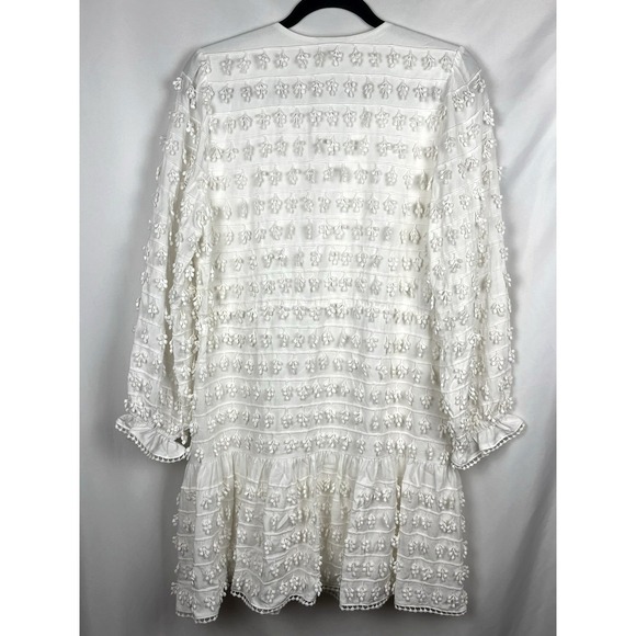 Farm Rio White 3D Flower Embroidered Tassel Mini Dress S Boho Resort Artisanal - Picture 2 of 16